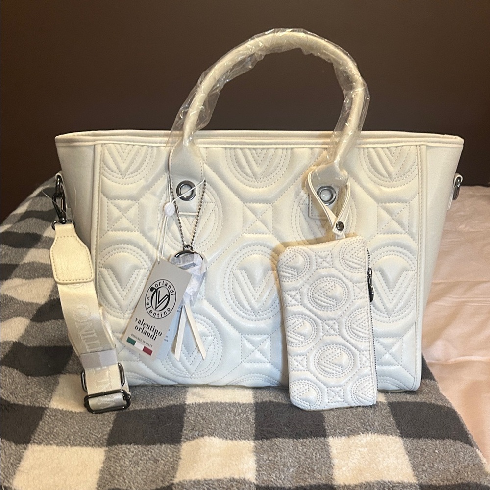 Valentino White Quilted Tote Bag Set